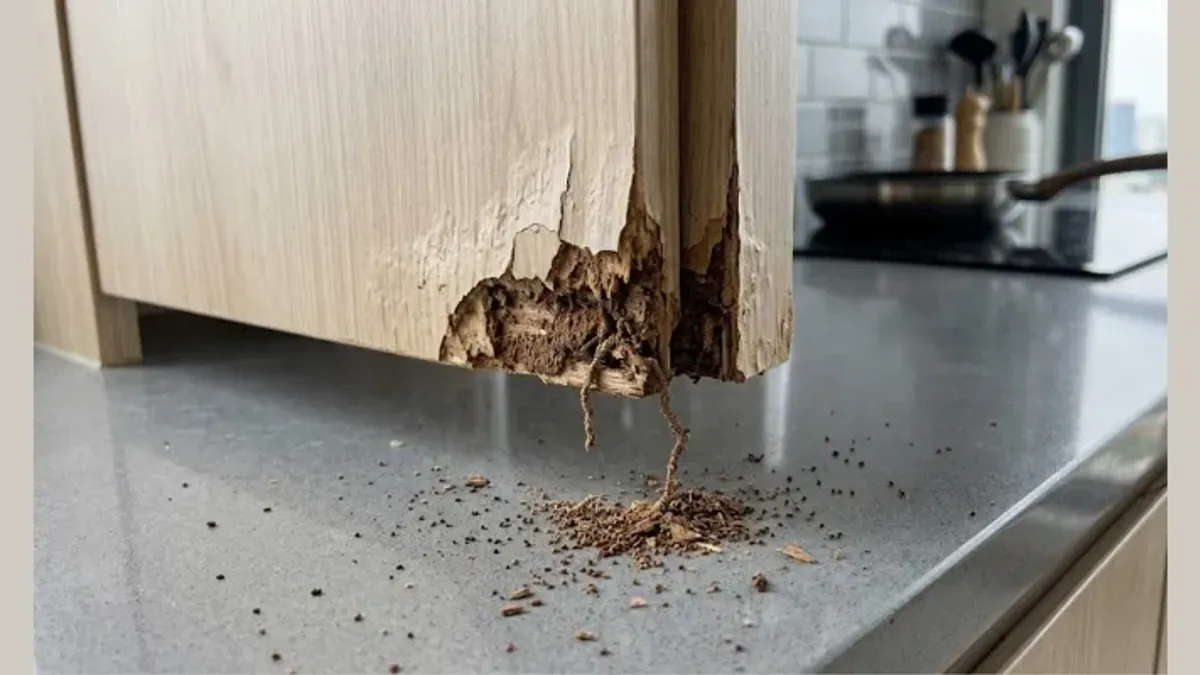 Chân tủ gỗ bị mối ăn rỗng bên trong